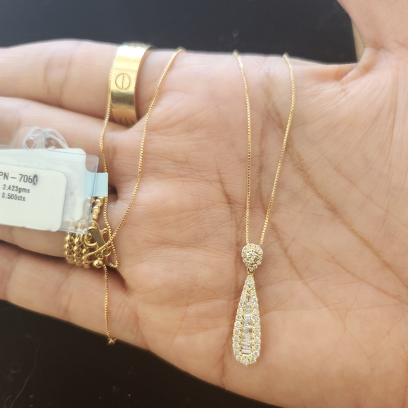 Natural Real Diamonds BowTie/Teardrop 18K yellow Japan gold necklace - Picture 4 of 5